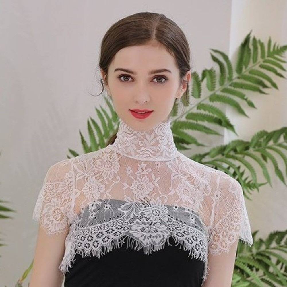 Wrap Blouse Chiffon - 탈부착 가능한 숄 랩 가짜 칼라,