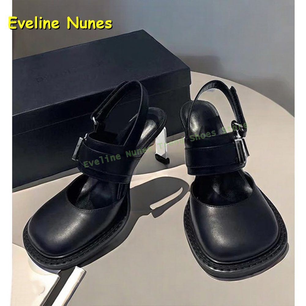 Women'S Fashion Sandals - 여성용 블랙 스퀘어 토 버클 슬링백