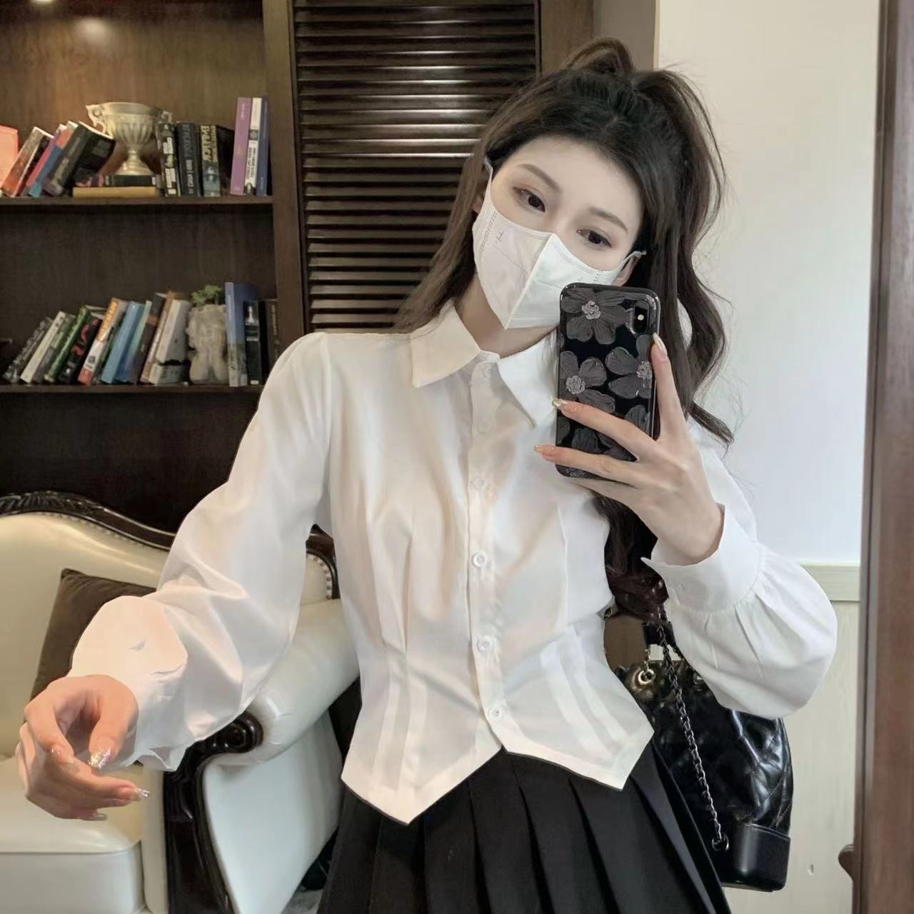 Wrap Blouse Chiffon - 2000년대 화이트 긴 소매 빈티지 셔츠