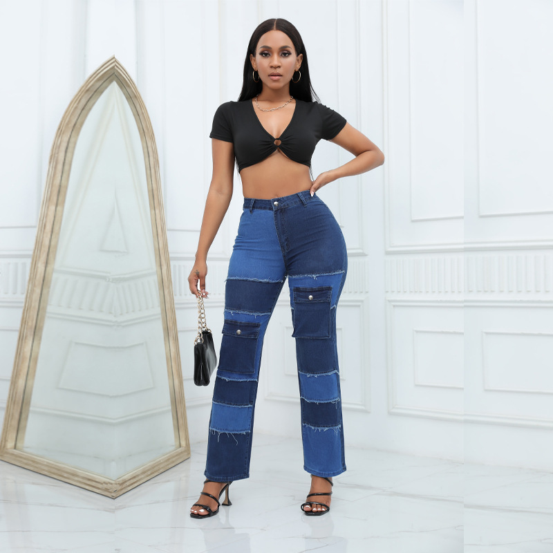 Women'S Fashion Utility Pants - 유틸리티 스타일 컬러 블록 멀티 포켓