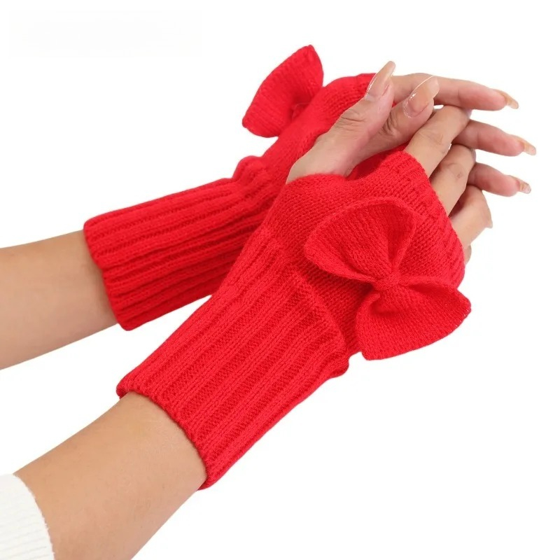 Women Fashion Gloves - 니트 보우 핑거리스 장갑 – 여성용