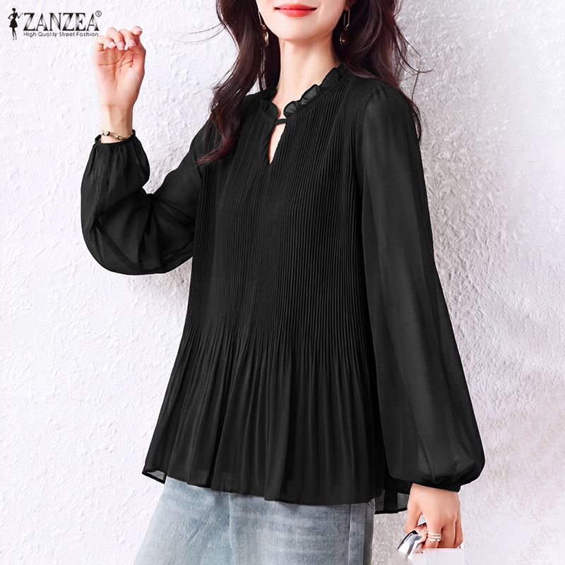 Wrap Blouse Chiffon - 여성 블라우스 봄 가을 시폰 탑