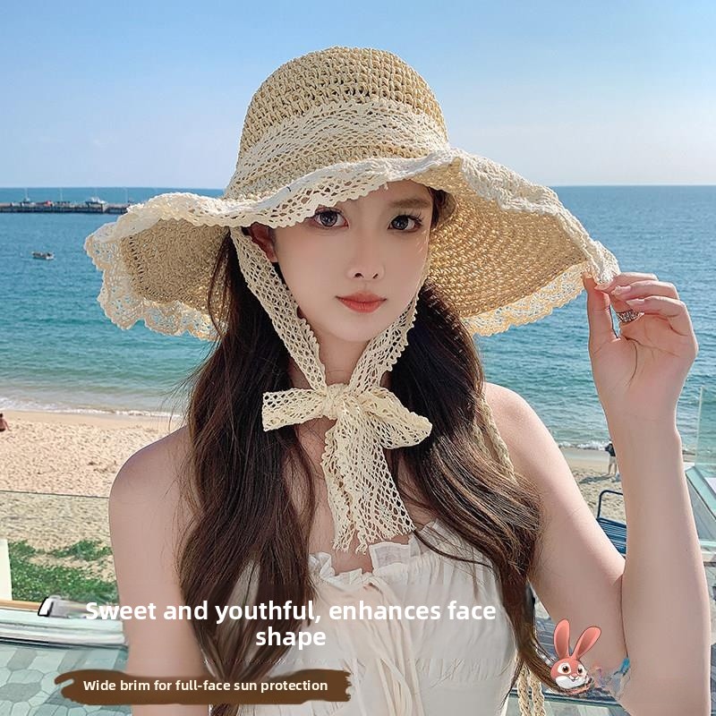Straw Hat Summer - 여름용 여성용 밀짚 모자, 컷아웃 디자인,