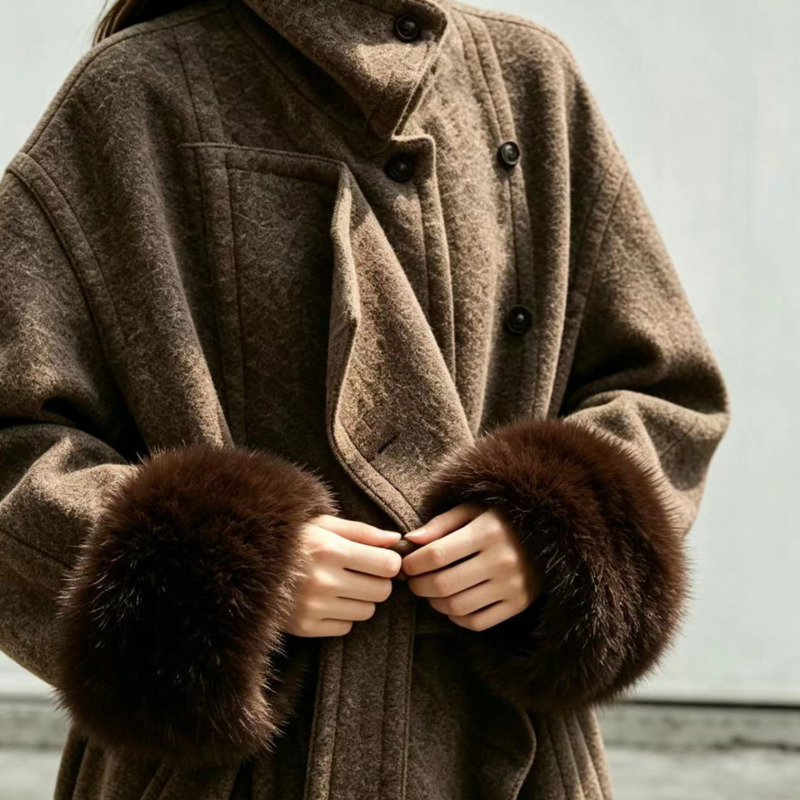 Women Fashion Gloves - 여성용 여우털 팔토시 세트, 울 코트