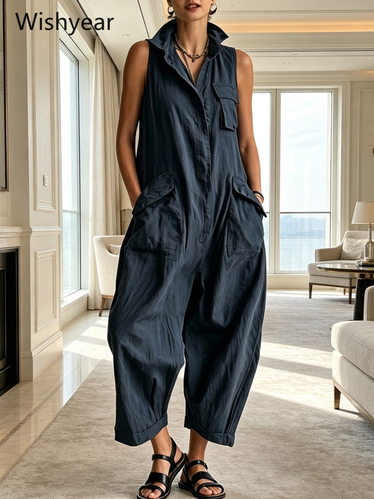 Women'S Fashion Utility Pants - 여성 패션 유틸리티 점프수트 네이비 블루