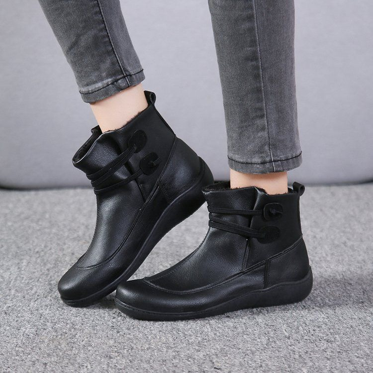 여성 빈티지 라운드 토 PU 가죽 슬립온 앵클 부츠 레 - Women'S Fashion Riding Boots 리뷰 및 가격
