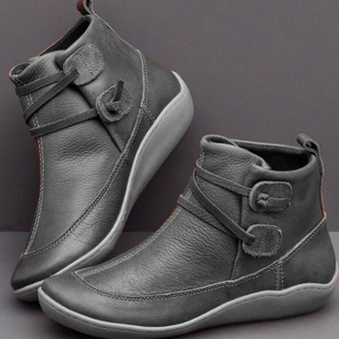 여성 빈티지 라운드 토 PU 가죽 슬립온 앵클 부츠 레 - Women'S Fashion Riding Boots 리뷰 및 가격