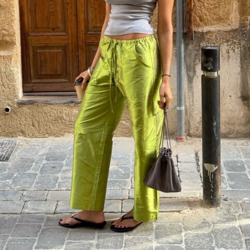 여성 Y2K 메탈릭 샤이니 카고 팬츠 엘라스틱 드로스트 - Women'S Fashion Utility Pants 리뷰 및 가격