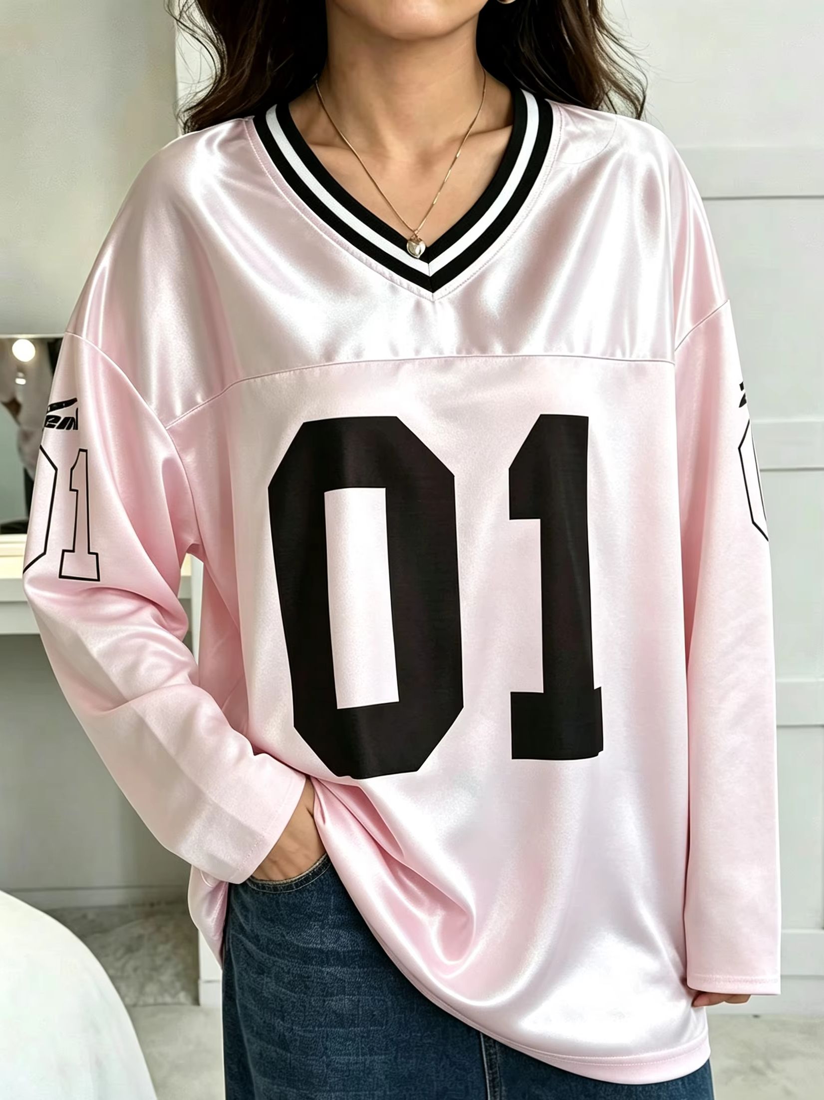 남녀공용 빈티지 긴소매 오버사이즈 01 넘버 프린트 V - Women'S Fashion Trends 리뷰 및 가격