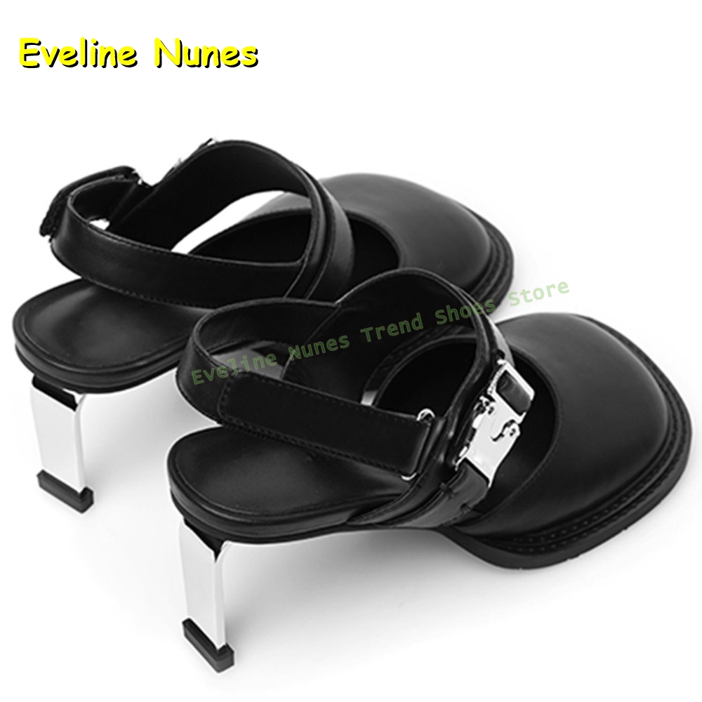 여성용 블랙 스퀘어 토 버클 슬링백 뮬 힐 두꺼운 밑창 - Women'S Fashion Sandals 리뷰 및 가격