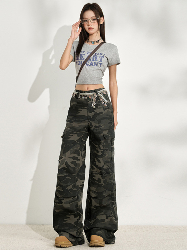 패션 카모플라주 여성 와이드 레그 하이웨이스트 데님 팬 - Women'S Fashion Utility Pants 리뷰 및 가격