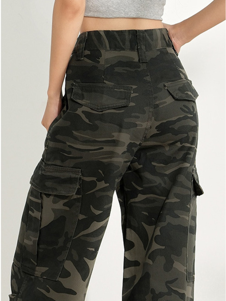 패션 카모플라주 여성 와이드 레그 하이웨이스트 데님 팬 - Women'S Fashion Utility Pants 리뷰 및 가격