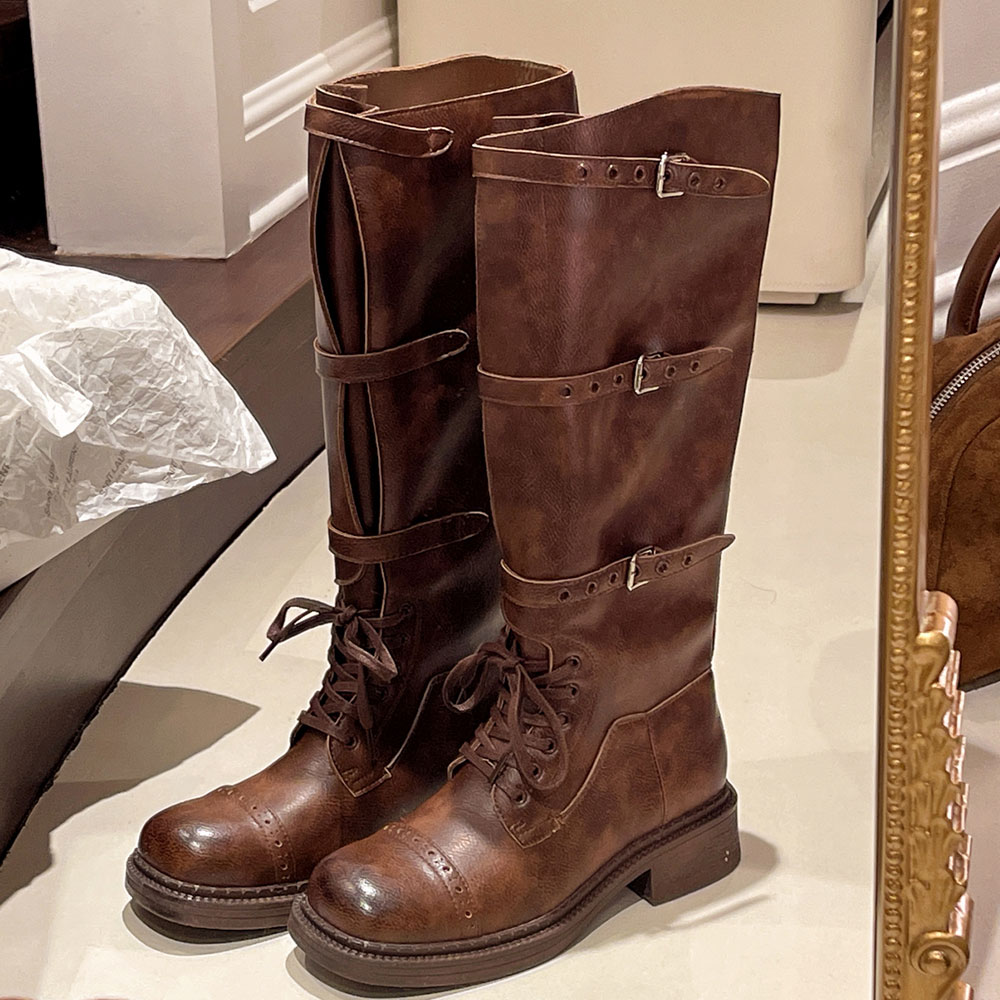 여성용 무릎 높이 부츠 빈티지 벨트 버클 디자인 여성용 - Women'S Fashion Riding Boots 리뷰 및 가격