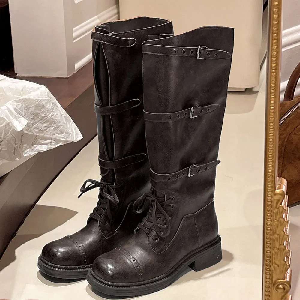 여성용 무릎 높이 부츠 빈티지 벨트 버클 디자인 여성용 - Women'S Fashion Riding Boots 리뷰 및 가격