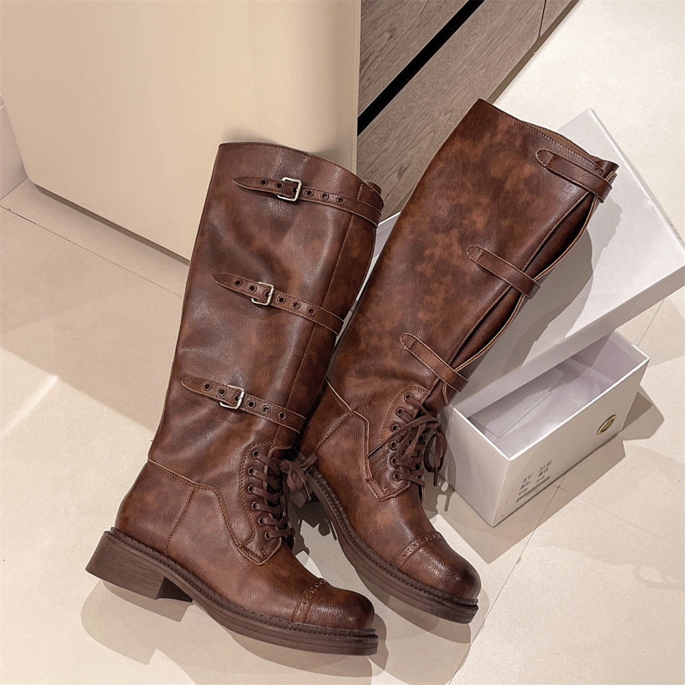 여성용 무릎 높이 부츠 빈티지 벨트 버클 디자인 여성용 - Women'S Fashion Riding Boots 리뷰 및 가격