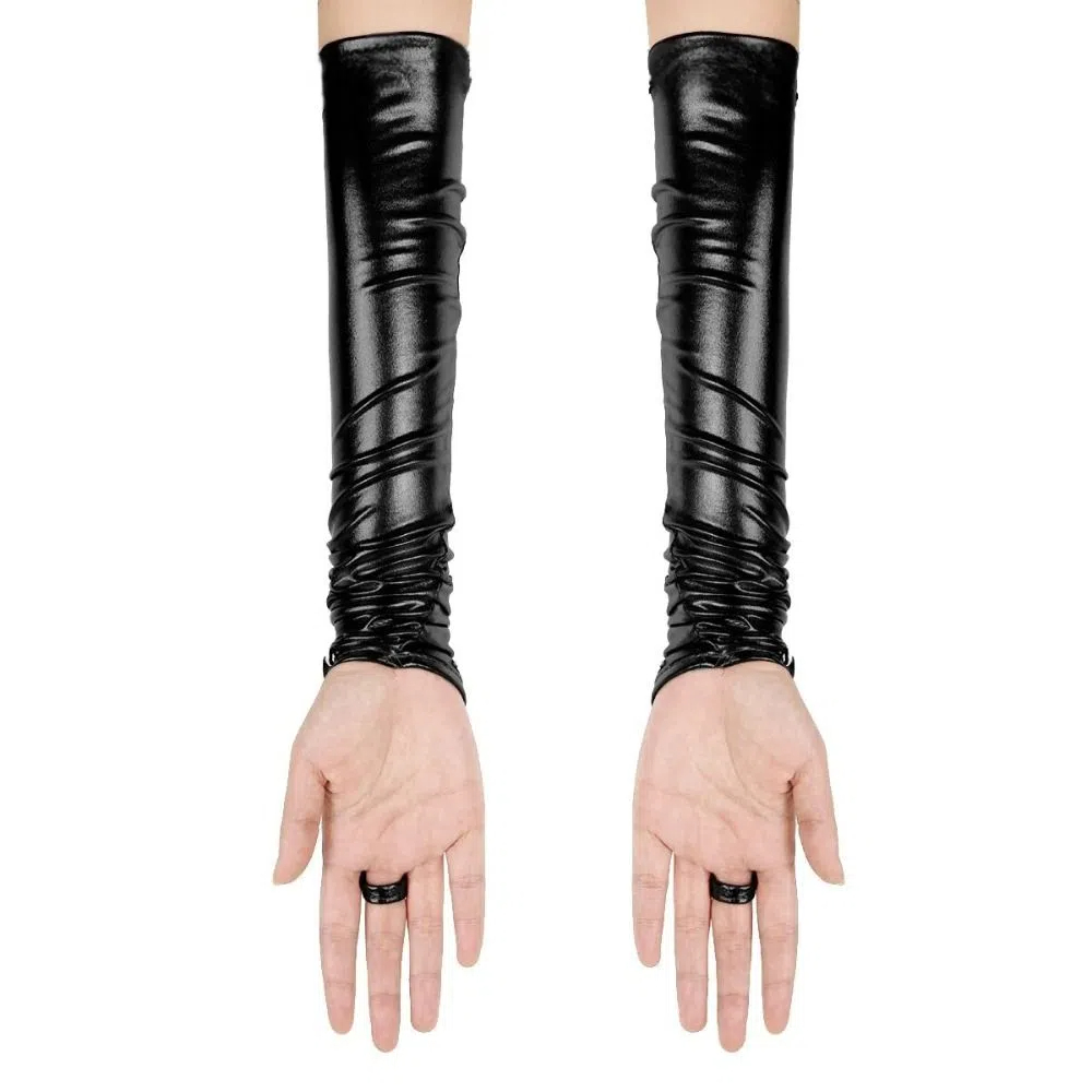 핑거리스 디자인 여성용 라텍스 장갑 긴 광택 표면 메탈 - Women Fashion Gloves 리뷰 및 가격