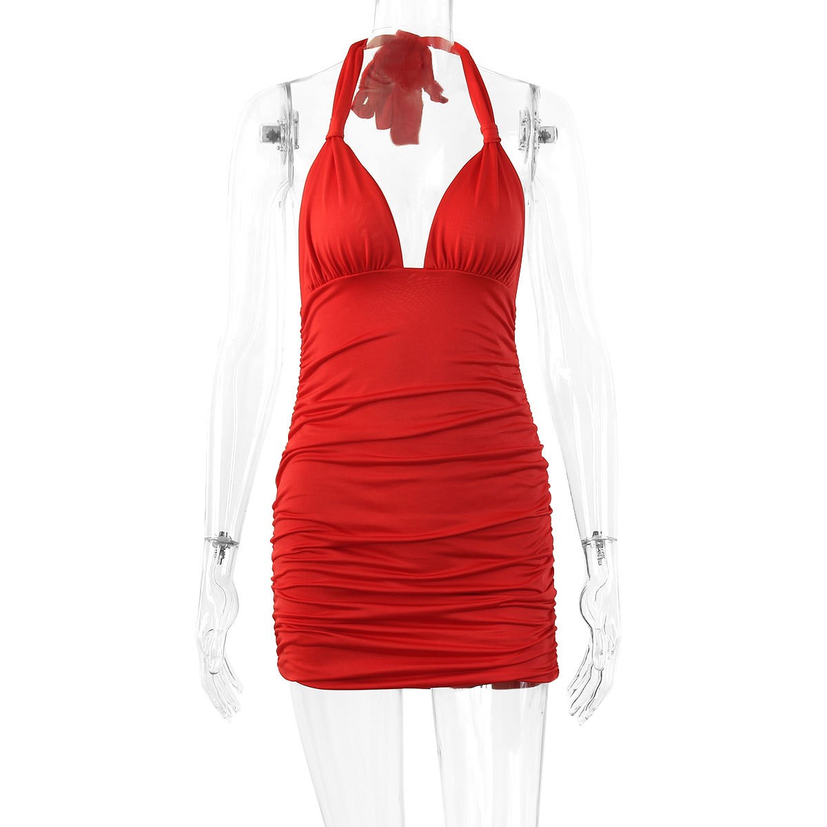 여름 여성 의류 딥 V넥 타이 백 컷아웃 러칭 드레스  - Bodycon Dress Women 리뷰 및 가격