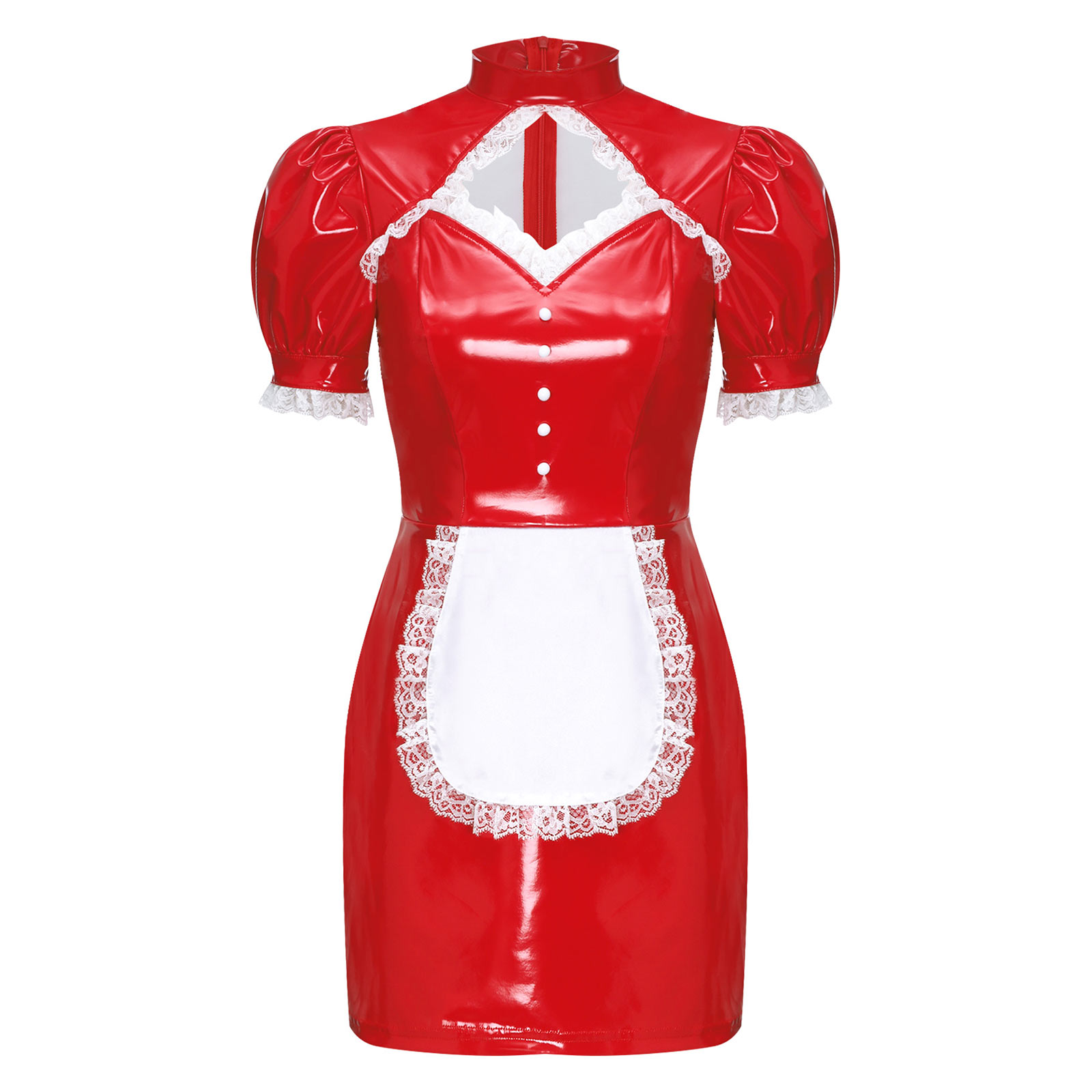 여자 프랑스 메이드 의상 특허 가죽 레이스 트림 컷 아 - Bodycon Dress Women 리뷰 및 가격