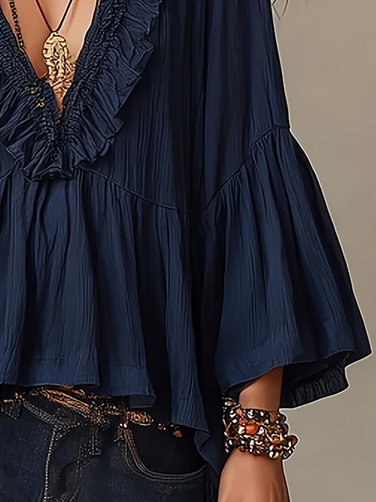 여성용 크링클 거즈 쉬폰 블라우스 섹시한 딥 V넥 러플 - Wrap Blouse Chiffon 리뷰 및 가격