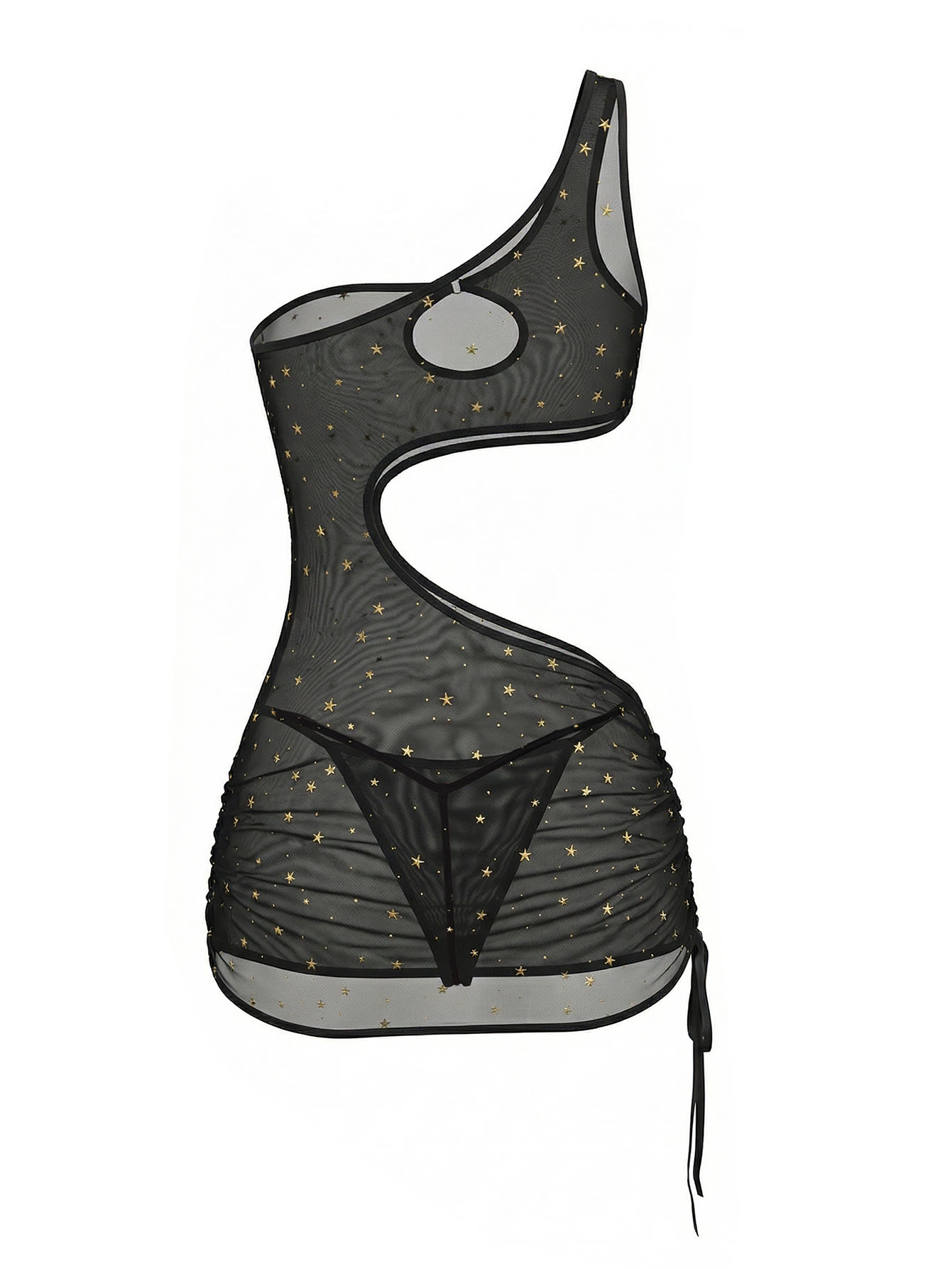 블랙 원숄더 스타 프린트 시어 메쉬 란제리 드레스 컷아 - Bodycon Dress Women 리뷰 및 가격