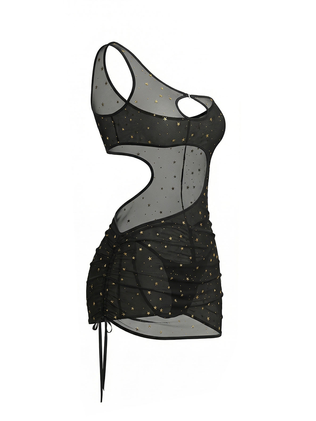 블랙 원숄더 스타 프린트 시어 메쉬 란제리 드레스 컷아 - Bodycon Dress Women 리뷰 및 가격
