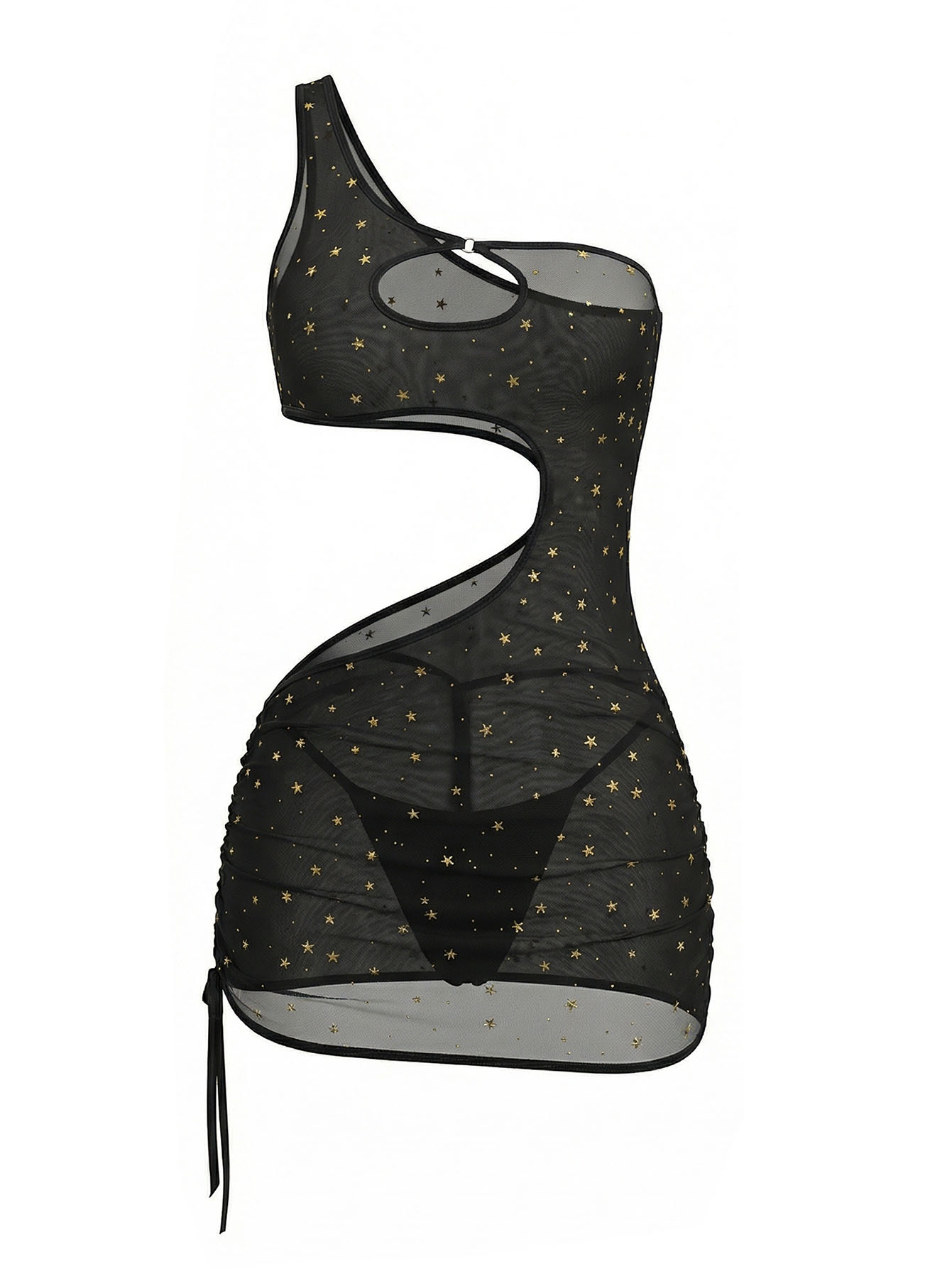 블랙 원숄더 스타 프린트 시어 메쉬 란제리 드레스 컷아 - Bodycon Dress Women 리뷰 및 가격