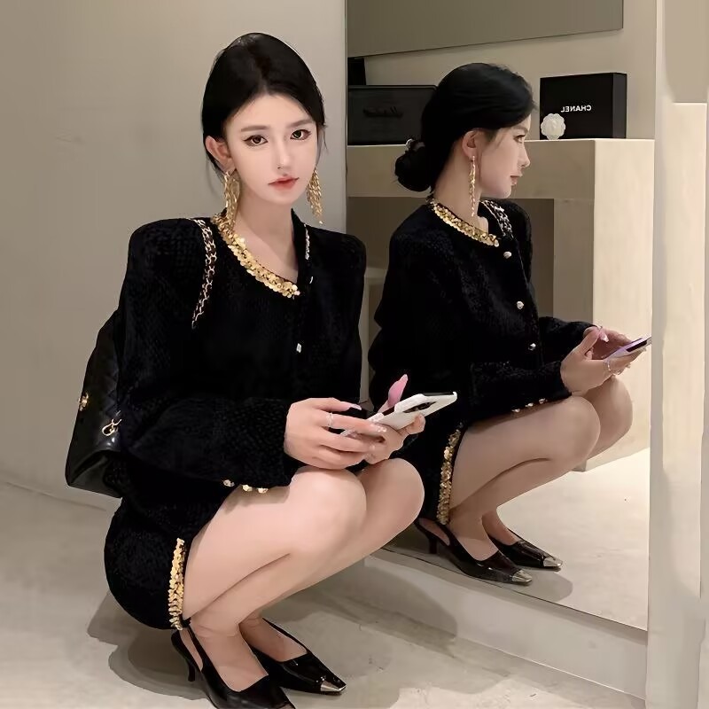 새로운 패션 스팽글 가을 겨울 투피스 세트 여성용 스몰 - Women'S Fashion Essentials 리뷰 및 가격