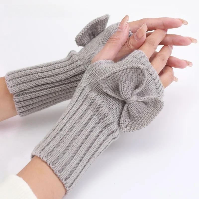니트 보우 핑거리스 장갑 – 여성용 부드럽고 따뜻한 겨 - Women Fashion Gloves 리뷰 및 가격