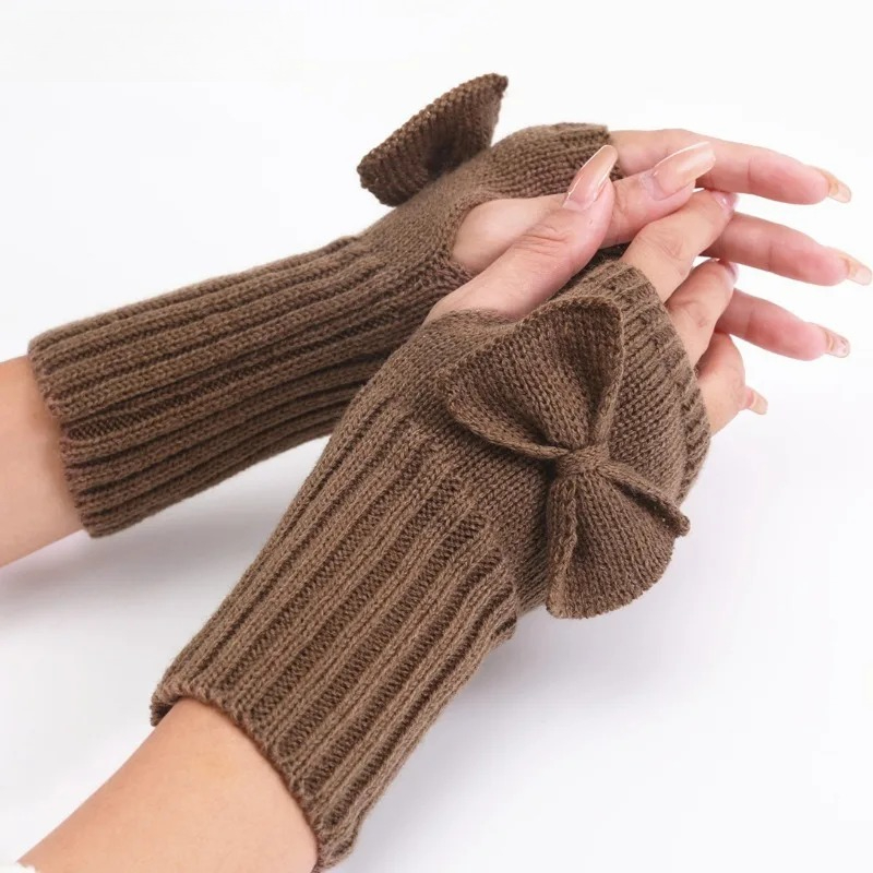 니트 보우 핑거리스 장갑 – 여성용 부드럽고 따뜻한 겨 - Women Fashion Gloves 리뷰 및 가격