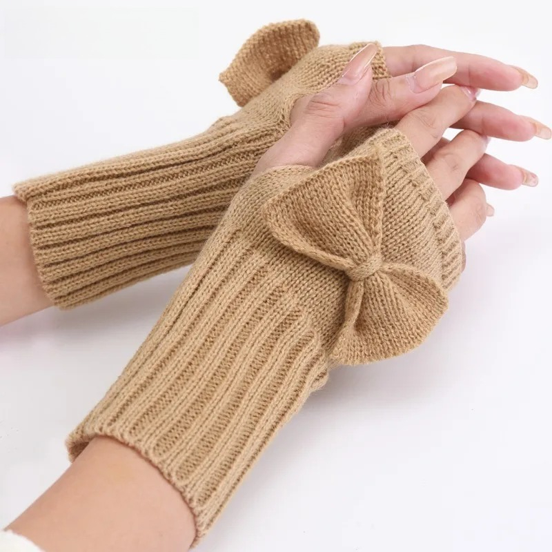 니트 보우 핑거리스 장갑 – 여성용 부드럽고 따뜻한 겨 - Women Fashion Gloves 리뷰 및 가격