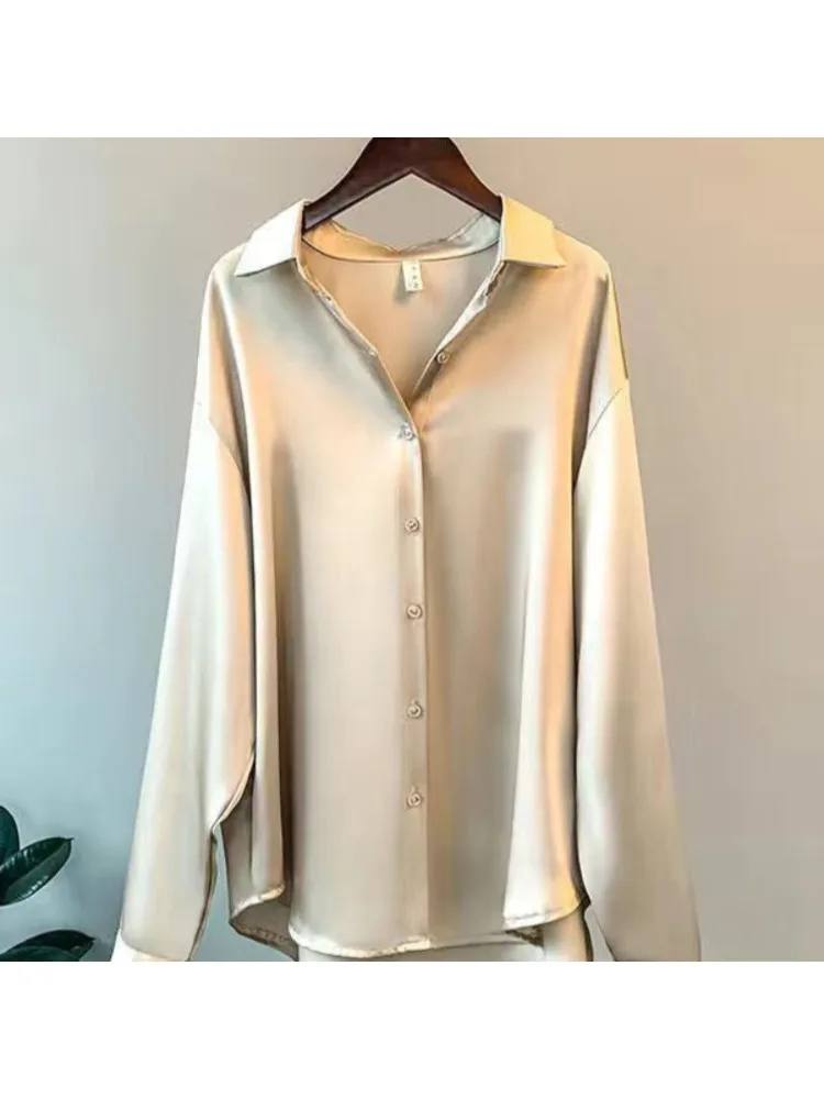 플러스 사이즈 캐주얼 여성 실크 셔츠 2025 새로운  - Women'S Fashion Essentials 리뷰 및 가격