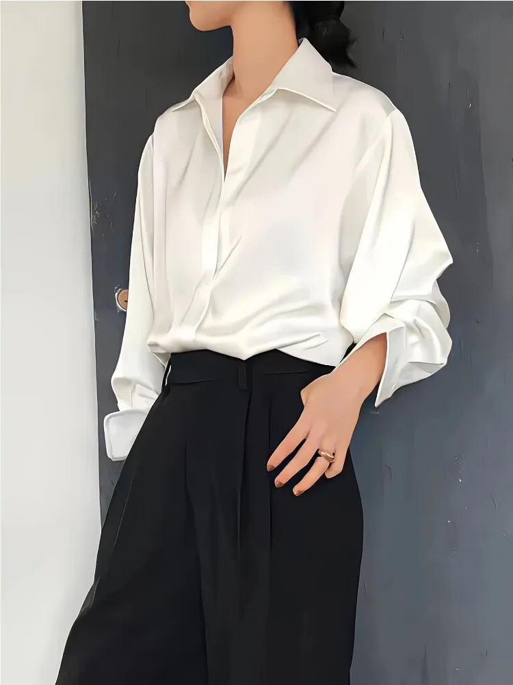 플러스 사이즈 캐주얼 여성 실크 셔츠 2025 새로운  - Women'S Fashion Essentials 리뷰 및 가격