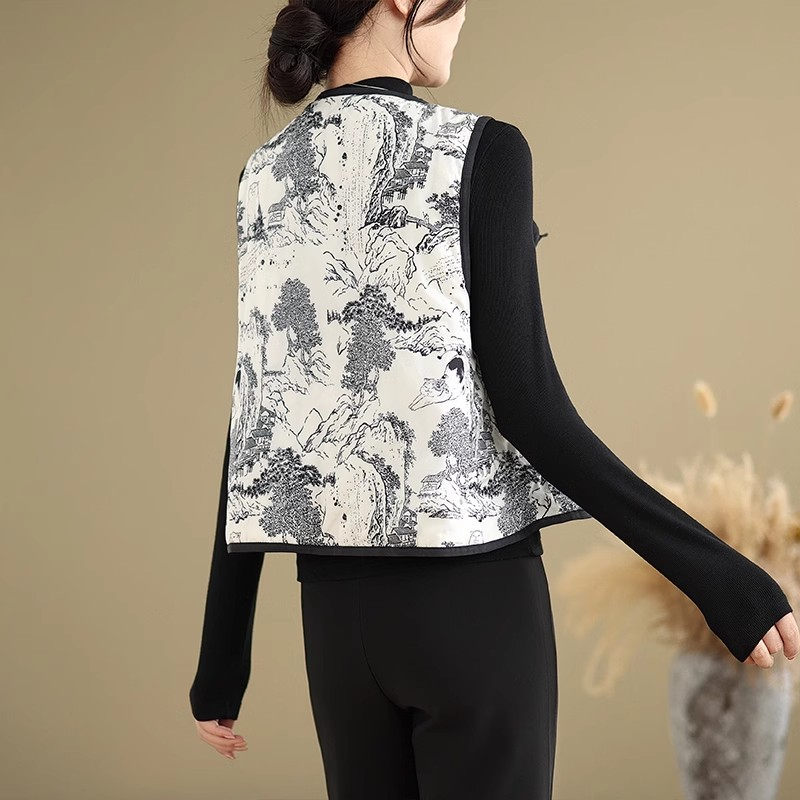 여성용 면 조끼 재킷 가을 겨울, 중국 스타일 수묵화  - Women'S Fashion Quilted Jacket 리뷰 및 가격