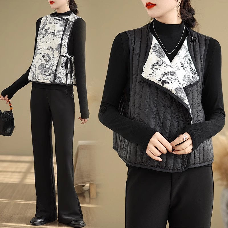 여성용 면 조끼 재킷 가을 겨울, 중국 스타일 수묵화  - Women'S Fashion Quilted Jacket 리뷰 및 가격