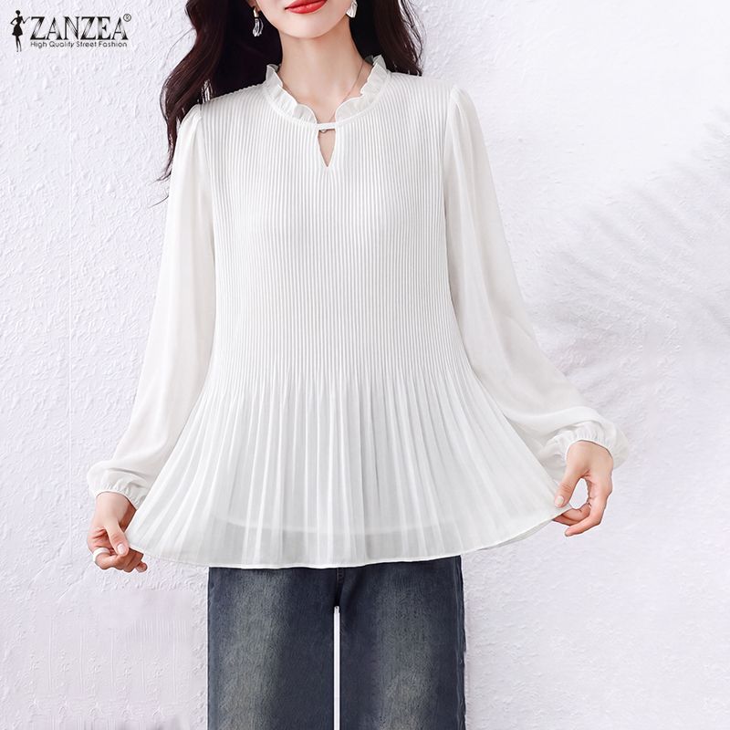 여성 블라우스 봄 가을 시폰 탑 캐주얼 V 넥 플리츠  - Wrap Blouse Chiffon 리뷰 및 가격