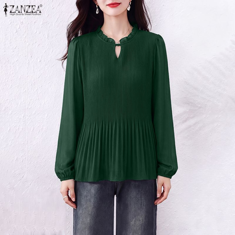 여성 블라우스 봄 가을 시폰 탑 캐주얼 V 넥 플리츠  - Wrap Blouse Chiffon 리뷰 및 가격