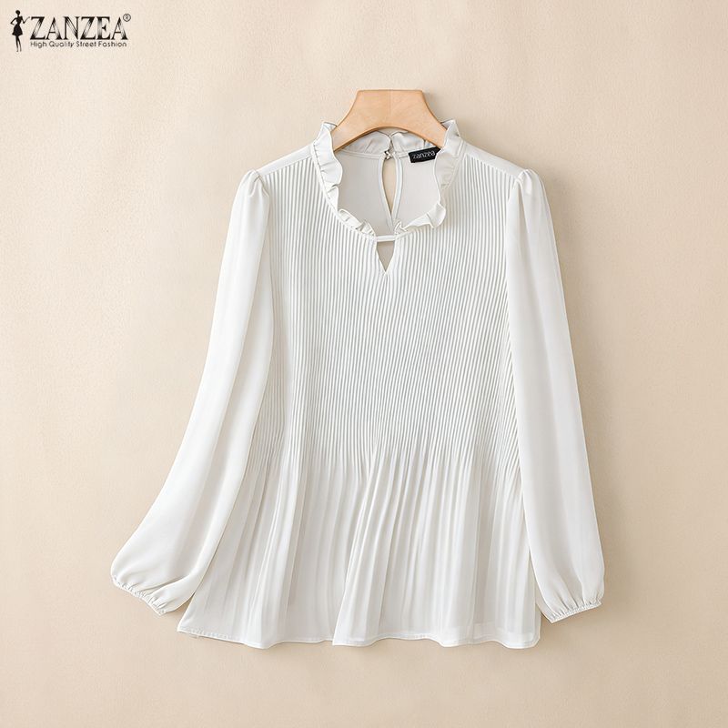 여성 블라우스 봄 가을 시폰 탑 캐주얼 V 넥 플리츠  - Wrap Blouse Chiffon 리뷰 및 가격