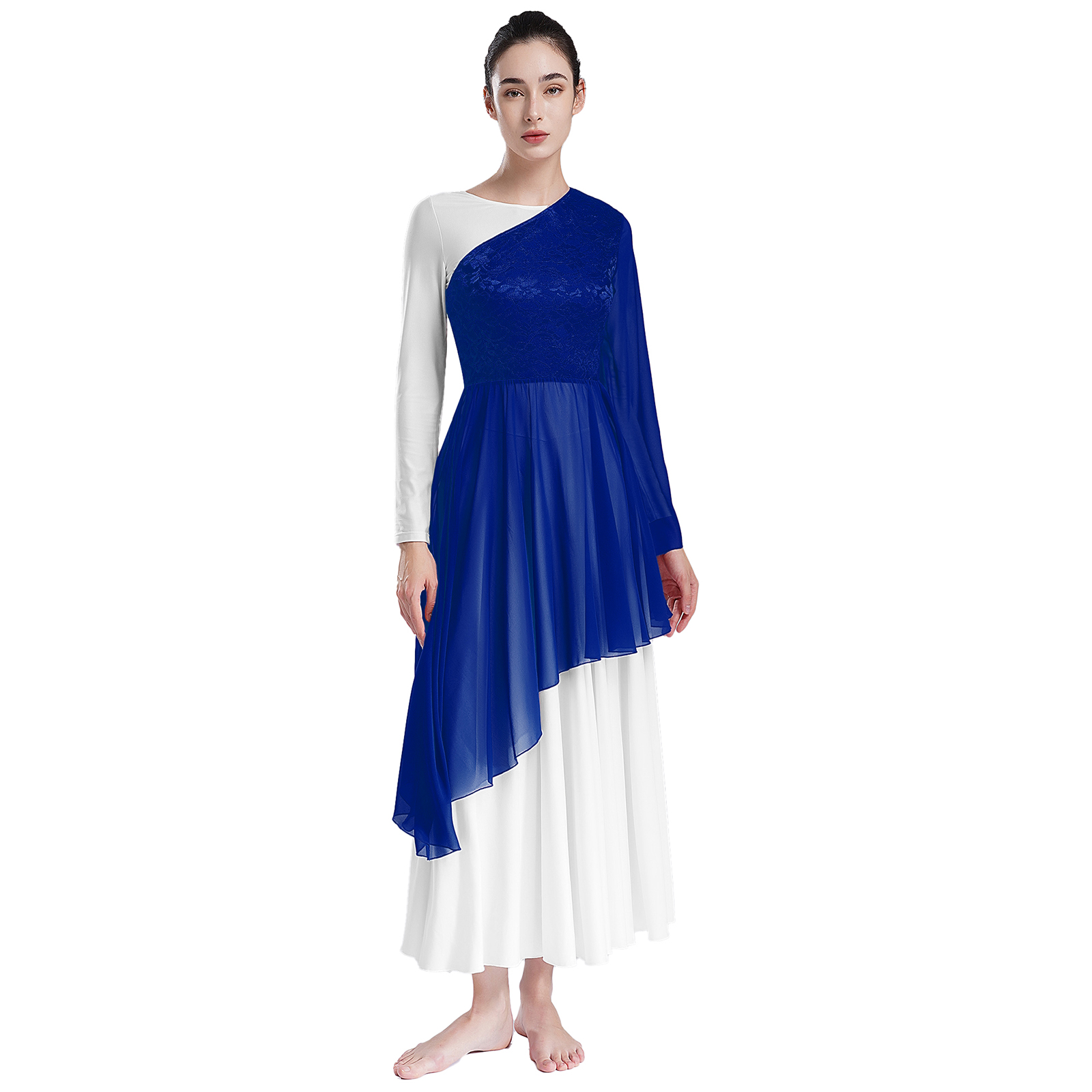 여성 예배용 찬양 발레 댄스 튜닉 오버레이 드레스 플로 - Wrap Blouse Chiffon 리뷰 및 가격