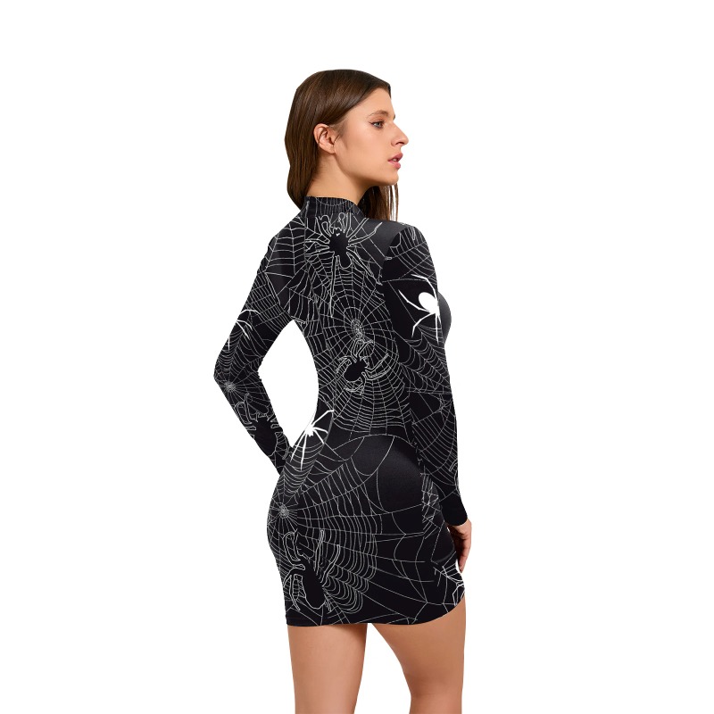 여성용 할로윈 거미줄 프린트 드레스 롱 슬리브 바디콘  - Bodycon Dress Women 리뷰 및 가격