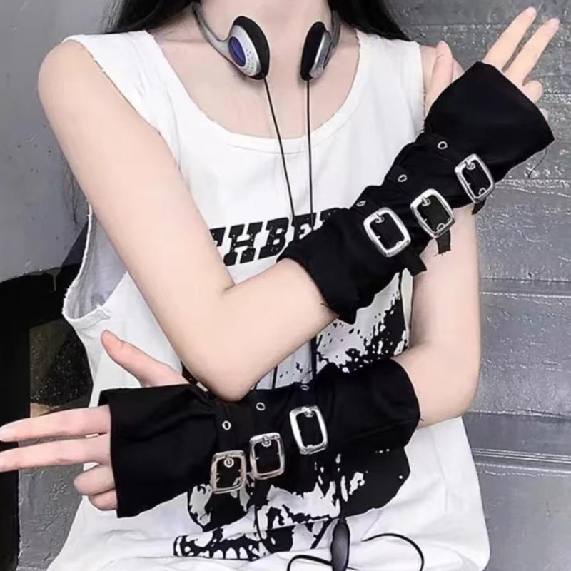 Y2K 고딕 펑크 여성용 핑거리스 장갑 리벳 오버슬리브 - Women Fashion Gloves 리뷰 및 가격