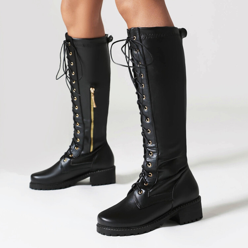 사이즈 33-50 여성 가죽 니하이 부츠 블록 힐 앞면 - Women'S Fashion Riding Boots 리뷰 및 가격