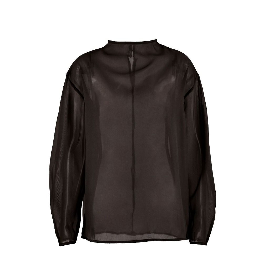 시크한 긴팔 메쉬 블라우스 하프하이 칼라 O넥 거즈 블 - Wrap Blouse Chiffon 리뷰 및 가격
