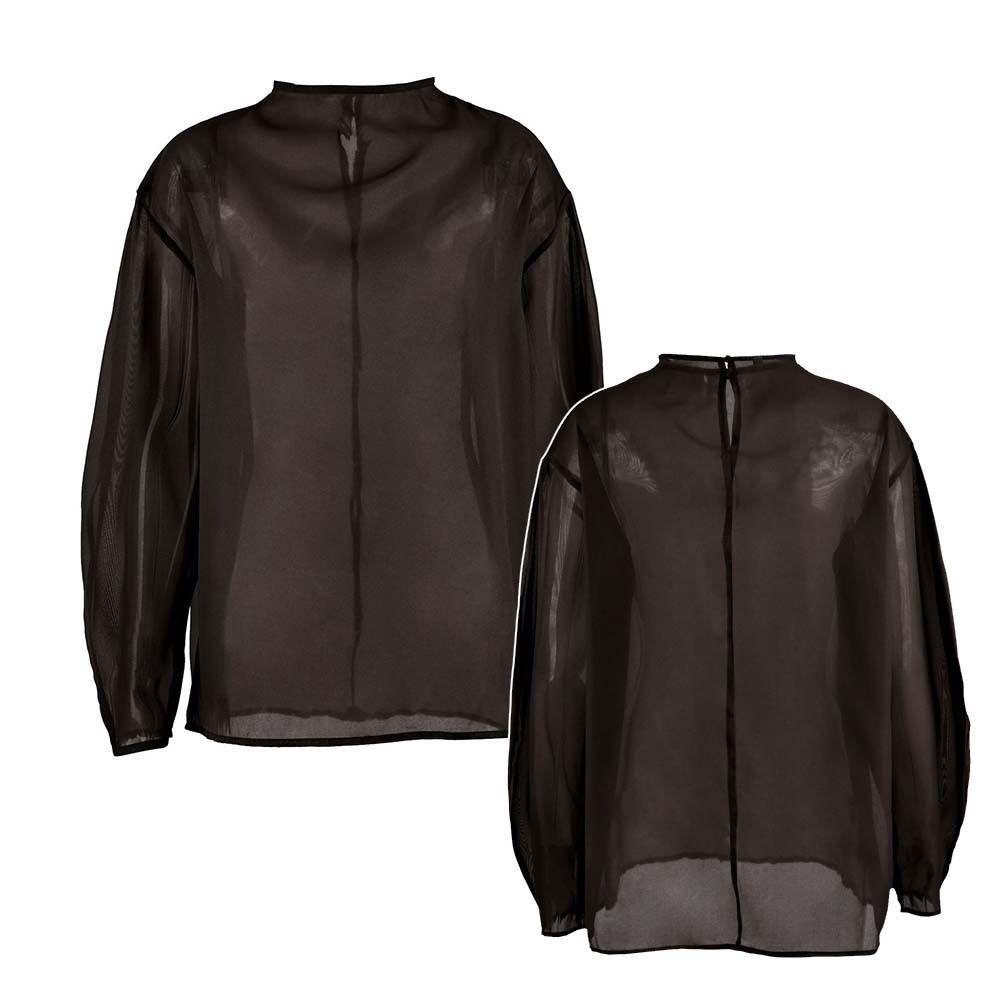 시크한 긴팔 메쉬 블라우스 하프하이 칼라 O넥 거즈 블 - Wrap Blouse Chiffon 리뷰 및 가격