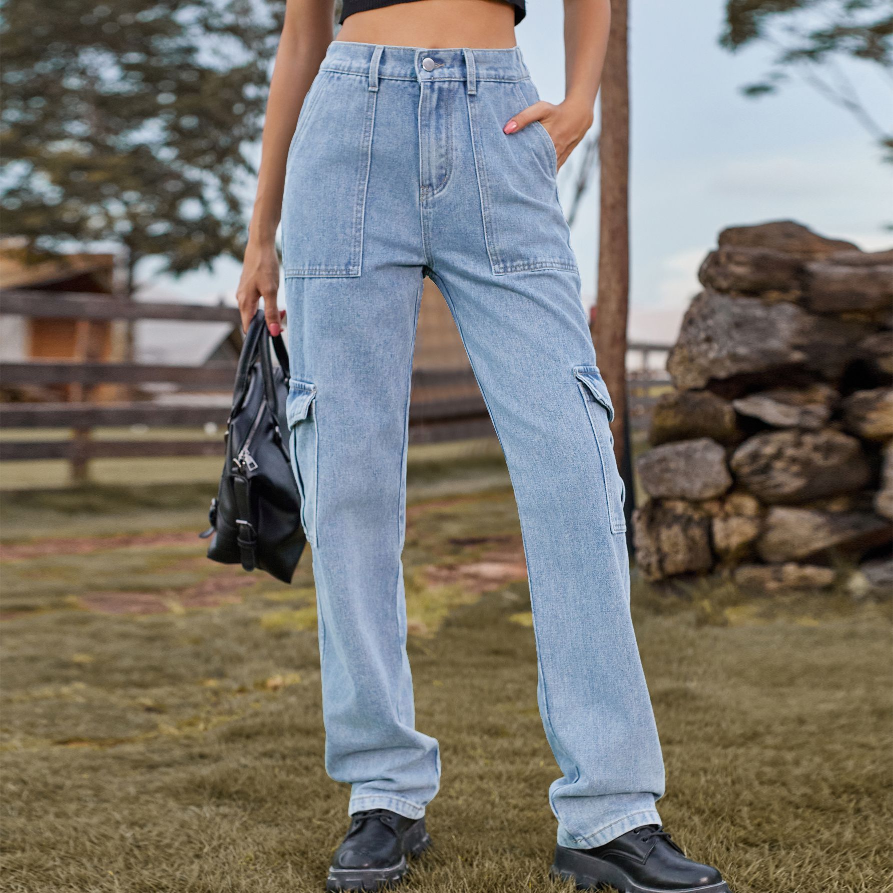 시크 INS 데님 바지 여성 스트리트웨어 청바지 패션  - Women'S Fashion Utility Pants 리뷰 및 가격