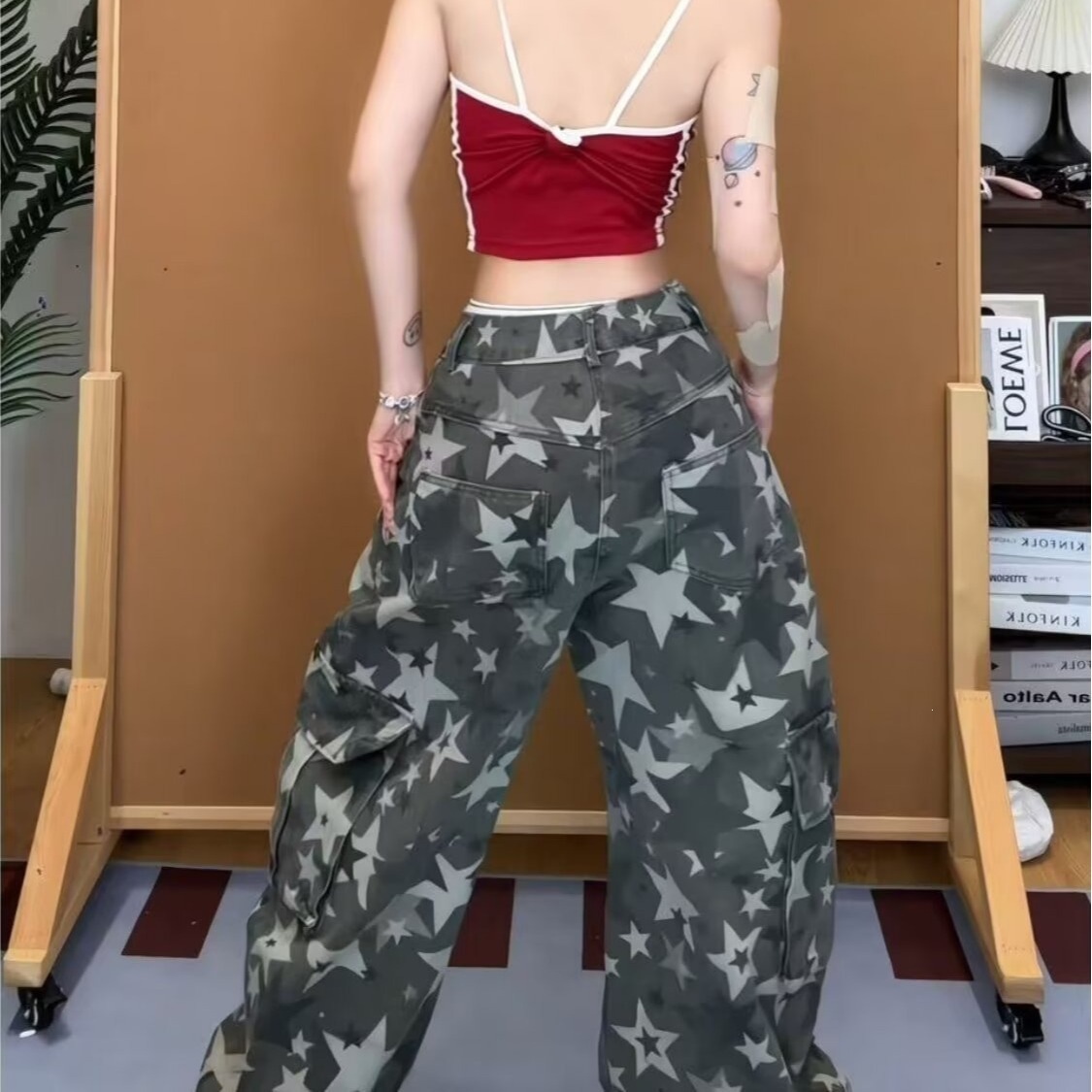 여성 카모 카고 팬츠 하이웨이스트 루즈핏 스트레이트 레 - Women'S Fashion Utility Pants 리뷰 및 가격