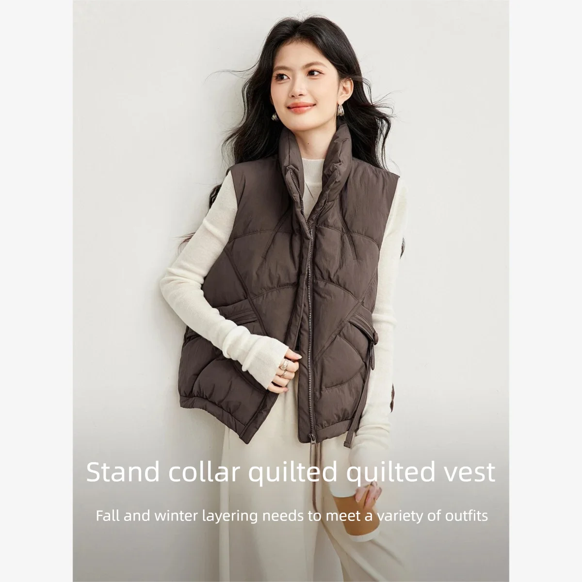 VIMLY 여성용 퀼팅 조끼 브라운 스탠드 칼라 다이아 - Women'S Fashion Quilted Jacket 리뷰 및 가격