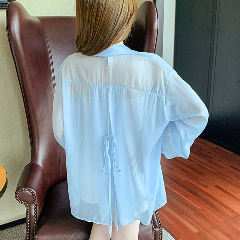 타이백 버튼다운 셔츠 여성용 세미 시스루 쉬폰 긴팔 칼 - Wrap Blouse Chiffon 리뷰 및 가격
