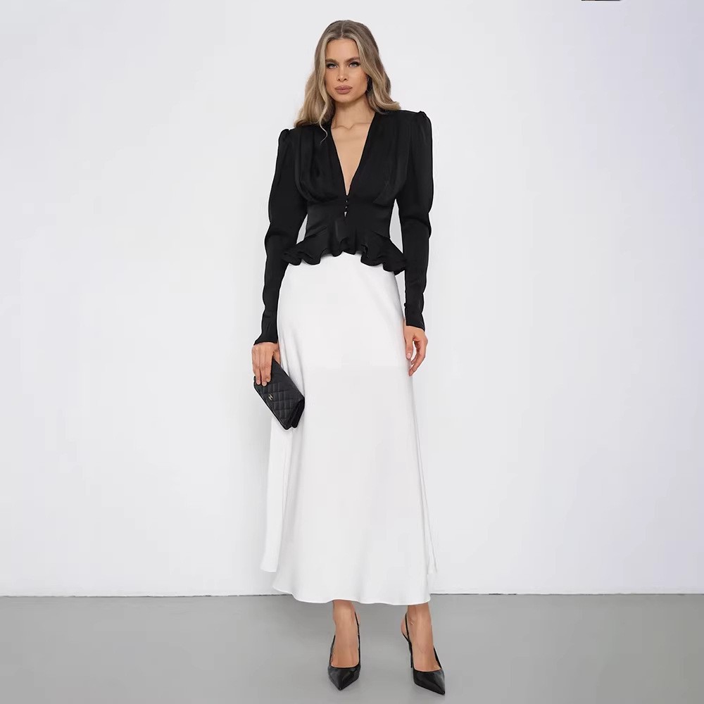 여성 블라우스 V넥 긴팔 단색 블라우스 페플럼 밑단 버 - Wrap Blouse Chiffon 리뷰 및 가격