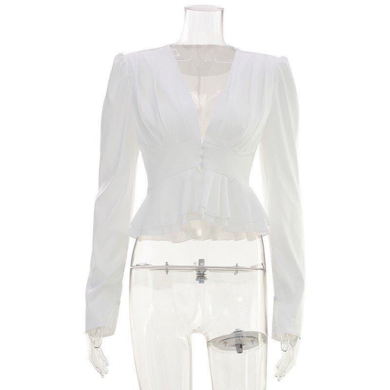 여성 블라우스 V넥 긴팔 단색 블라우스 페플럼 밑단 버 - Wrap Blouse Chiffon 리뷰 및 가격