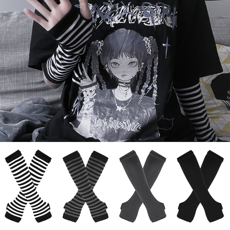 여성 긴 소매 고딕 스트라이프 핑거리스 팔 따뜻한 니트 - Women Fashion Gloves 리뷰 및 가격
